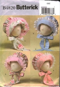 4820 Butterick Sewing Pattern Infant Headwear Bonnet Hat Ruffles One Size OOP - Picture 1 of 2