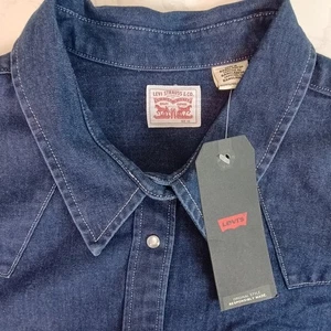 NWT Levi Strauss & Co Mens 4X Dark Denim Western Snap Front Long Sleeve Shirt - Picture 1 of 7