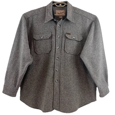 Vintage Woolrich Shirt Jacket Mens XL Gray Wool Striped Button Up Shacket - Image 1 of 4