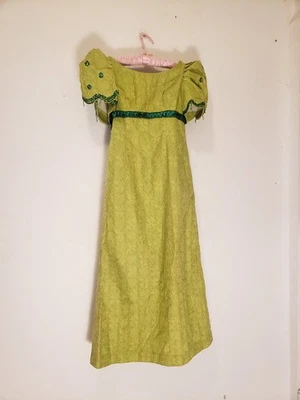 Maxi Vestido De Colección Años 60 Verde Lima Encaje Regencia Talla XS Imperio Cintura Puff Slv Teatro Foto 1 de 4