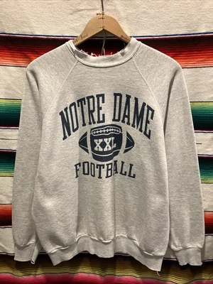 Vintage 80s Notre Dame Football Raglan Sweatshirt Distressed Thrashed M 22x25 - Image 1 of 4