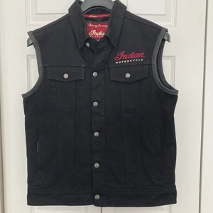 Indian Motorcycle Men's Heavy Canvas Vest Black Medium Button Up Excellent Cond - Picture 1 of 17