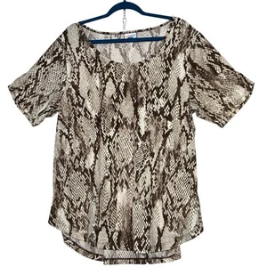 LulaRoe Basic T Reptil Schlangenmuster braun Pull Over Kurzarm Gr. 2XL - Bild 1 von 8