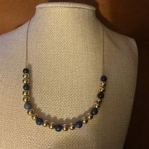 14K Gelb 6mm Gold und Blau 6mm Lapis Perlen Halskette 16 Zoll 14k Karabinerverschluss - Bild 1 von 15