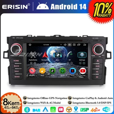 8-Kern 4GB+64GB CarPlay Android 14 GPS Autoradio Navi DAB+ Wifi für Toyota AURIS - Bild 1 von 4