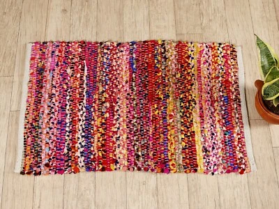 Handmade Indian Chindi Rag Rug 100% Recycled Cotton Large Small Woven Floor Mat - Image 1 of 3