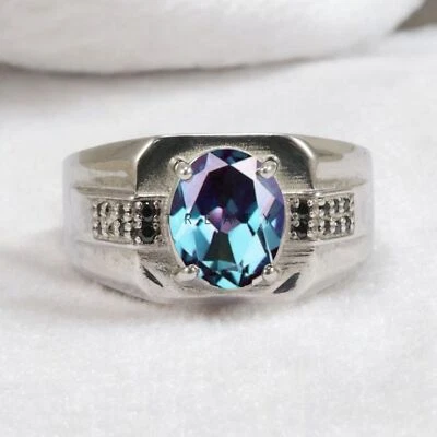 Piedras preciosas de alejandrita de corte ovalado con anillo de plata de ley 925 para hombre #604 Foto 1 de 4