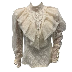 Vintage Gunnies Gunne Sax Lace Ruffle Button Up Size Small - Picture 1 of 10