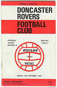 Football Programme - Doncaster Rovers v Walsall - Div 3 - 23/10/1970