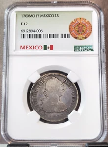 1780 MEXICO SILVER 2 REALES CHARLES III NGC F 12 SCARCE GREAT COIN - Picture 1 of 3