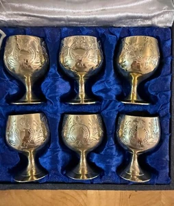 Juego de 6 copas de brandy vintage miniatura de plata en caja - Imagen 1 de 7