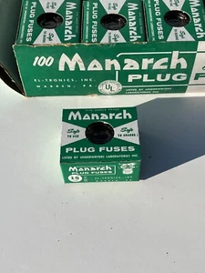 Box of 5 antique "Monarch" brand glass plug fuses, New Old Stock 15 amp - Picture 1 of 6