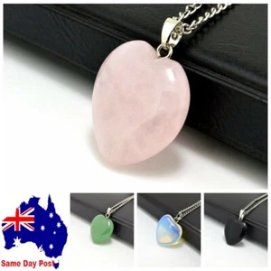 Natural Quartz Stone Gemstone Heart Rock Healing Point Chakra Pendant Necklace - Picture 1 of 11