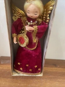 Vintage Mid Century Modern Angel Tree Topper In Box Musical Instrument - Picture 1 of 12