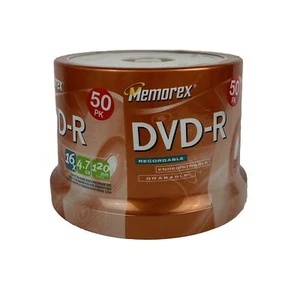 Memorex 50 Pack Spindel DVD-R 16X Blank 4.7GB 120 Min Recordable Discs - NEW - Picture 1 of 4