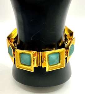 Bracciale Montana Pour Claire Deve tono oro e vetro acquamarina multi maglie CY1 - Foto 1 di 9