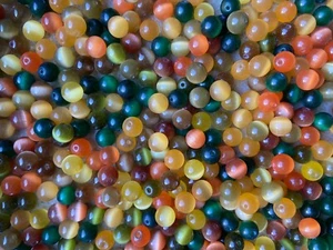 200 Pcs Cat's Eye 8mm Smooth Round Beads Mixed Color Fiber Optic Glass Cats Eye - Picture 1 of 6