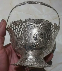 ANTIQUE SOLID SILVER, HANAU BASKET, 18TH CENTURY FRENCH STYLE, BY WOLF & KNELL. - Picture 1 of 6