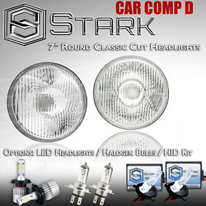 H6024 Head Light Glass Housing Lamp Classic Conversion Chrome 7" Round PAIR (E)