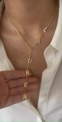 Collar Lariat Diamante Redondo 2 Ct Creado en Laboratorio Cualquier Personalizado Chapado en Oro Amarillo 14k Foto 1 de 4