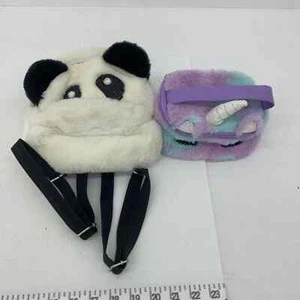 CUTE Children's Place White Black Panda Faux Fur Backpack & Purple Lunch Bag - Picture 1 of 8