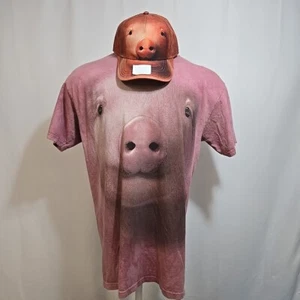 Camiseta y sombrero The Mountain Pig Head para hombre talla grande corbata teñida rosa animal de granja - Imagen 1 de 15