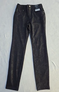 Pantaloni SIMPLY VERA WANG neri skinny vita alta i twill lucidati taglia XS pelle di serpente - Foto 1 di 8