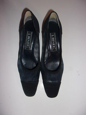 Vtg J. RENEE Navy Blue Mesh Low Block Heel Upper Leather Sole Pumps SIZE 8M - Image 1 of 4