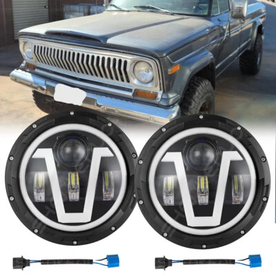 Par de faros LED redondos de 7 pulgadas ojos de ángulo halo para Jeep J20 1974-1978 Foto 1 de 4