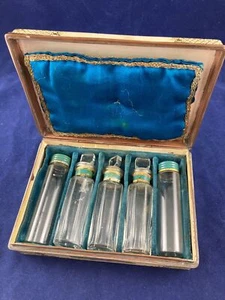 Antique Victorian empty scent bottles in hand painted metal box - Picture 1 of 10