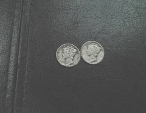 Mercury Dime Lot 1944 p 1945 s Mercury Dimes Silver Coins 2pc Lot  - Picture 1 of 7