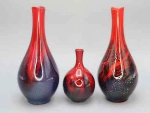 Red Flambe Veined Glazed Vases Lot Of 3, Royal Doulton England - Picture 1 of 7
