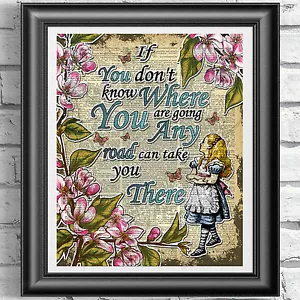 ART PRINT ON ORIGINAL ANTIQUE BOOK PAGE Alice in Wonderland Quote Dictionary - Picture 1 of 3