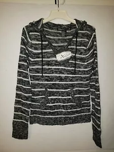 Ashley by International Juniors Long Sleeve Hooded V-Neck Stripe Sweater Size M - Picture 1 of 12