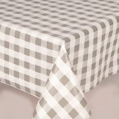 Grey Gingham Checked White PVC Vinyl Wipe Clean Tablecloth Waterproof - Image 1 of 4