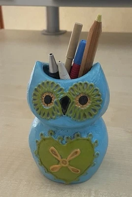 Stiftebecher, Stifteköcher für Schreibtisch, Eule, Kunststoff, türkis - Bild 1 von 3