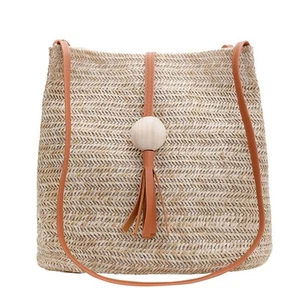 Bolso cubo de paja bolsa tejida pequeño bolso de mano bolsos de playa para mujer - Imagen 1 de 12