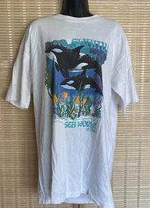 T-shirt vintage anni 90 Shamu Sea World of Ohio Ocean Fish grafica subacquea taglia L - Foto 1 di 18