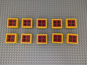 Lot Of 10 Lego Windows 2X4X3 Yellow Frame 413221 Red Pane - Picture 1 of 4
