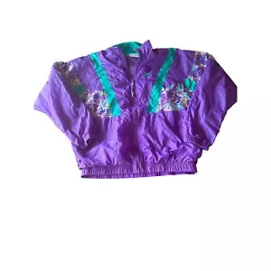 Nike Vintage 90er Jahre lila blaugrüner Reißverschluss vorne Windbreaker Jacke Größe Medium - Bild 1 von 5