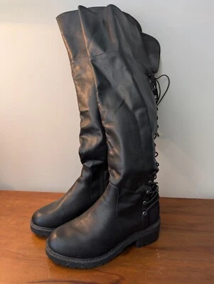 Torrid - Knee Length Boot, Sz 11 - Black, 16" Shaft, Faux Leather, Vegan Fashion - Image 1 of 4