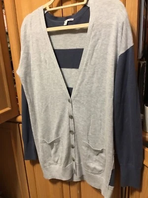 Halogen Nordstrom SolId/Striped thin Cardigan Sweater V-Neck Button Front Sz L G - Image 1 of 3