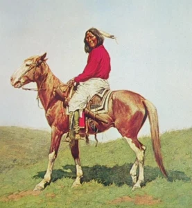 Frederic Remington Indian Warrior On Horse Vintage Western Art Bookplate Print 2 - Picture 1 of 3