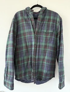 VINTAGE GANT Plaid Hooded Lightweight Buttonup Men’s Wool Jacket-Green/Blue/Med. - Picture 1 of 4
