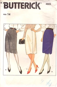 Butterick 4665 ~ Straight Skirt w/Pleats and Slit + 1" Below Mid-Knee-Zipper  14 - Picture 1 of 5