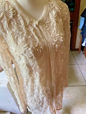 Scala Silk Dress M. Sequins Heavy Beading Formal Evening Sheer VTG Has Damage - Image 1 of 4