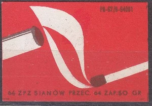 POLAND 1964 Matchbox Label Z#571f.-p. V, Cigarette and burning match. - Imagen 1 de 1