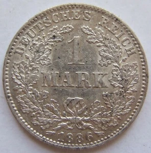 Coin German Empire Empire Silver 1 Mark 1886 J in Almost Extremely Fine - Picture 1 of 2