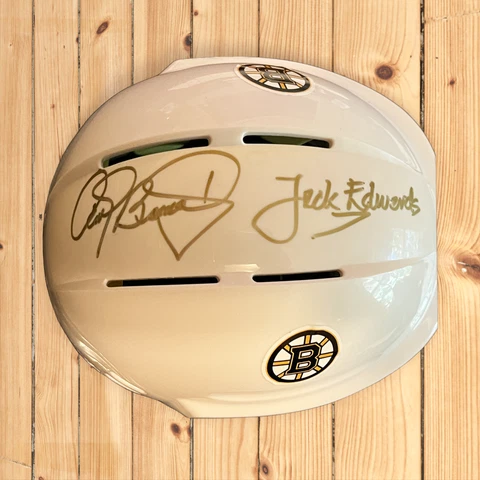 JACK EDWARDS ANDY BRICKLEY BRUINS NESN BROADCASTERS AUTOGRAPH MINI HELMET AUTO Cover