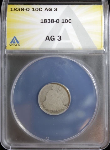 1838-O NO STARS SEATED LIBERTY DIME ANACS AG-3 (2330156) Cover